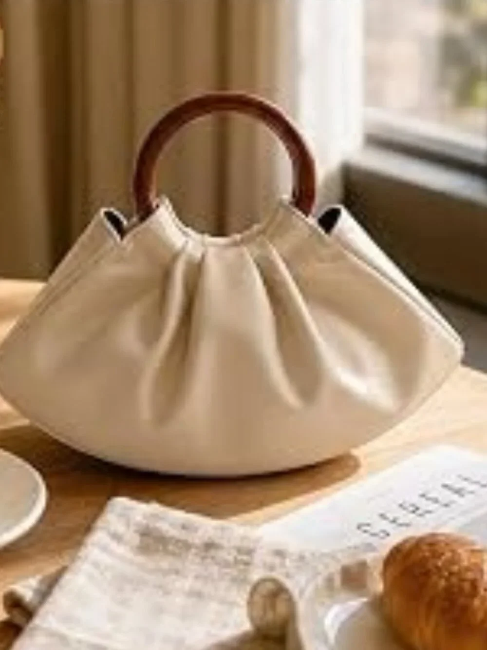 Neiman Marcus Ruched Puffy PU Leather Handbag